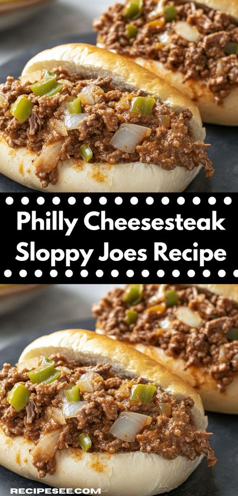 Need a crowd-pleasing recipe for your next gathering? These Philly Cheesesteak Sloppy Joes are not only easy to make but also bursting with flavor, making them an ideal choice for casual family dinners. Cheesesteak Sloppy Joes, Best Philly Cheesesteak, Philly Cheesesteak Sloppy Joes, Cheesy Sandwich, Ground Recipes, Sloppy Joes Recipe, Philly Cheesesteak, Ground Beef Recipes For Dinner, Beef Recipes For Dinner