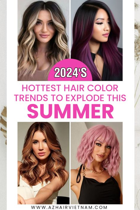 Step into summer with a burst of vibrant color! As the temperatures rise, so do the hottest hair color trends of 2024. Whether you're craving a dramatic transformation or a subtle refresh, we've curated the must-try looks that will have heads turning all summer long. With these sizzling hair color trends in this post, get ready to make a statement wherever you go, turning heads and igniting envy with every step. Explore now! Hair Colors 2024 Summer, Hair Trend Summer 2024, Summer 24 Hair Color, Summer Baylage 2024, Hair Dye Trends 2024, Trendy Summer Hair Color 2024, Hair Color Ideas Summer 2024, Hair Color 2024 Trends Women Summer, Hot Hair Colors 2024