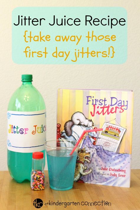 This Jitter Juice recipe is perfect for the first day of school! Pair it with the fun back to school book, "First Day Jitters." Jitter Juice, Preschool First Day, First Day Jitters, First Day Activities, First Day School, First Day Of School Activities, Kindergarten Lesson Plans, Read Alouds, Kindergarten Lessons