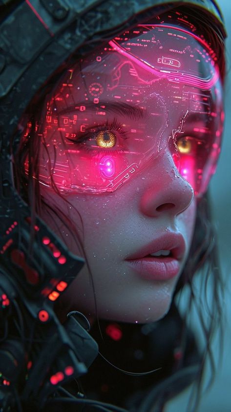 Face In Different Lighting, Sci Fi Inspiration, Cyberpunk Eyes, Cyberpunk Art Girl, Cyberpunk Fantasy Art, Space Cyberpunk, Cyberpunk Women, Dark Cyberpunk, Line Pic