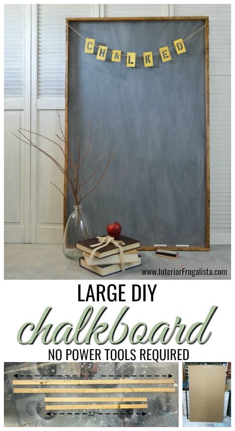 Because not everyone has access to power tools, this is a tutorial on how to easily build a large chalkboard with a rustic frame using hand tools | The Interior Frugalista Diy Chalkboard Frame, Chalkboard Diy, Chalkboard Projects, Diy Chalkboard Sign, Make A Chalkboard, Large Chalkboard, Diy Chalkboard, Framed Chalkboard, Upcycled Home Decor