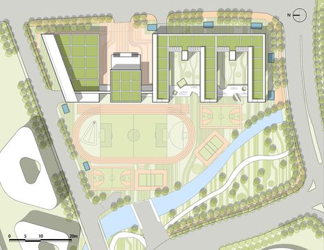 Shenzhen Haixi Primary School / AUBE CONCEPTION | ArchDaily Primary School Architecture Concept, School Landscape Design, School Site Plan, Primary School Design, School Landscaping, School Building Plans, School Landscape, School Floor Plan, School Floor