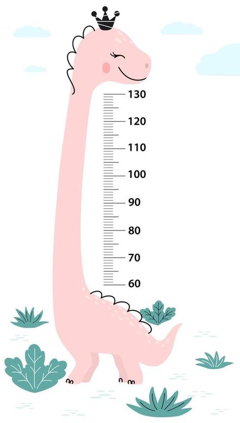 Meter wall or height chart with dinosaur princess. Children's poster. Decor for a children's playroom. Cute vector illustration in flat cartoon style. Children Hospital Design, Cute Vector Illustration, Dinosaur Room, Girls Playroom, Children Hospital, Cute Vector, Pink Dinosaur, Childrens Playroom, Dinosaur Nursery