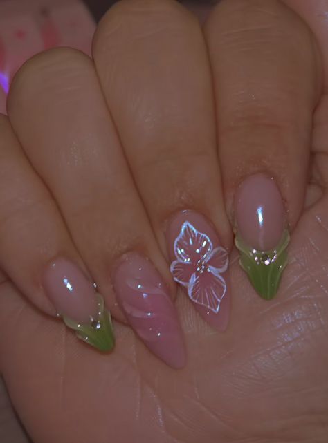 Tinker Bell Nails Designs, Fairy Nails Aesthetic, Tinkerbell Nails Designs, Tinker Bell Nails, Fairy Garden Nails, Tinkerbell Nails, Nail Ring, Tinker Bell, Acrylic Nail Designs