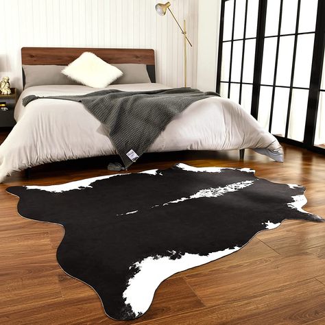 BENRON Premium Black Faux Cowhide Rug 55x62 Inch, Cow Print Rugs for Living Room Bedroom Western Decor, Cute Animal Cow Hide Rug Carpet 4'7''x5'2'' ---- As an Amazon Associate I earn from qualifying purchases. Cow Rug Bedroom, Cow Print Carpet, Black Cowhide Rug, Cow Print Rug, Bachelor Pad Decor, Print Rugs, Faux Cowhide Rug, Scene Setting, Cow Rug