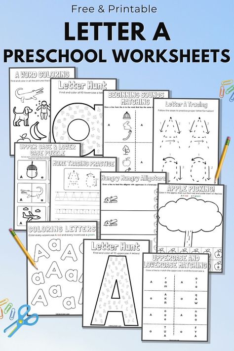 Get eleven free printable worksheets, designed for teaching the letter A to children in preschool and Kindergarten. Children ages 3-5 will learn to recognize the uppercase and lowercase letter A, recognize the letter A short vowel sound, and trace and print the letter A. Letter A Practice Free Printable, Letter A Worksheets For Preschool Free, All About The Letter A, Letter A Free Printable Worksheets, Free Letter Printables For Preschool, Learning The Letter A Preschool, Letter A Lesson Plans Preschool, Free Letter A Worksheets, Free Letter A Printables