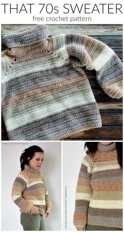 That 70's Sweater Crochet Pattern | Hooked on Homemade Happiness Crochet Sweater Pattern Free Men, Crochet Raglan Sweater Pattern Free, Crochet Raglan Sweater, 70s Sweater, Crochet Sweater Pattern Free, Sewing Projects Clothes, Mode Crochet, Crochet Sweaters, Sweater Crochet