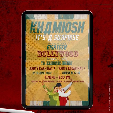 Bollywood Invitation Card, Bollywood Theme Invite, Bollywood Party Invite, Bollywood Theme Invitation Card, Bollywood Theme Party Invitation, Bollywood Retro Theme Party Decoration, Bollywood Theme Birthday Party, Bollywood Theme Party Decoration, Retro Bollywood Theme Party