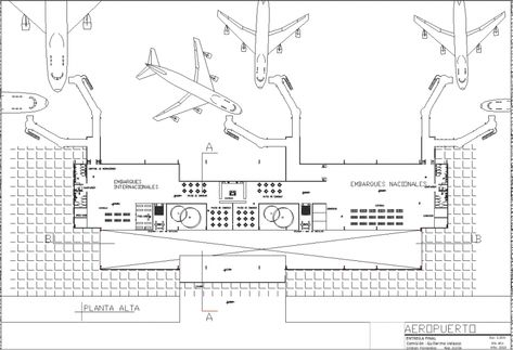 An airport plan with detail dwg file. The top view airport plan with detailing of air-planes, airplanes space, airport detailed plan, seating, gates, checkin detail, etc., Airport Drawing, Airport Plan, Airport Security Check, Airport Check In, Security Architecture, Airport Map, Plan Layout, City Layout, Airport Design