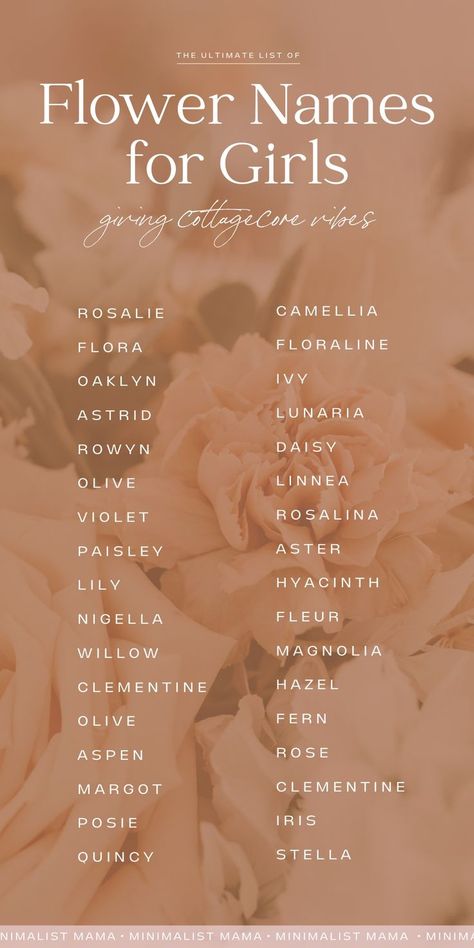 Female Flower Names, Girls Name Ideas, Beautiful Female Names, Female Names List, Flower Girl Names, Names For Plants, Name Ideas Girl, Aesthetic Girl Names, Earthy Girl Names