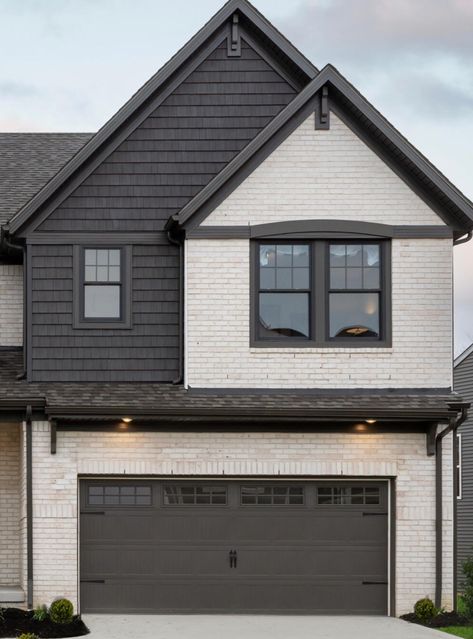 Black Shaker Siding Exterior, Black Accent Exterior House, Exterior House Colors Dark, Small House Colors Exterior, Black House White Trim, Outdoor House Colors, Dark House Exterior, Arizona Decor, White Exterior Houses