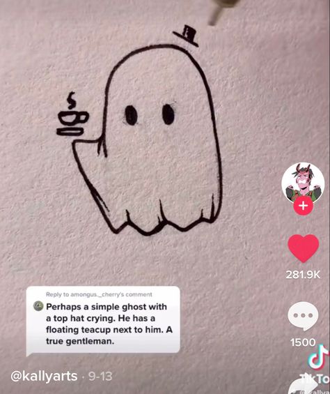 Ghost With Tea Cup Tattoo, Cup Tattoo, Ghost Drawing, Ballpoint Pen Drawing, Ghost Tattoo, Kawaii Pens, True Gentleman, Cute Ghost, Pen Drawing