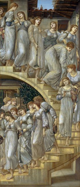 The Golden Stairs, 1880. Sir Edward Coley Burne-Jones. Tate custom print. Pre Raphaelite Paintings, Everett Millais, Pre Raphaelite Brotherhood, Edward Burne Jones, Pre Raphaelite Art, Gabriel Rossetti, Burne Jones, John Everett Millais, Galleria D'arte