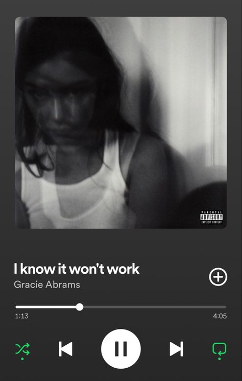 I Know It Wont Work Gracie Abrams, Gracie Abrams Spotify, Spotify Songs, Gracie Abrams, Parental Advisory Explicit Content, Parental Advisory, I Know It, Spotify Song, I Miss You