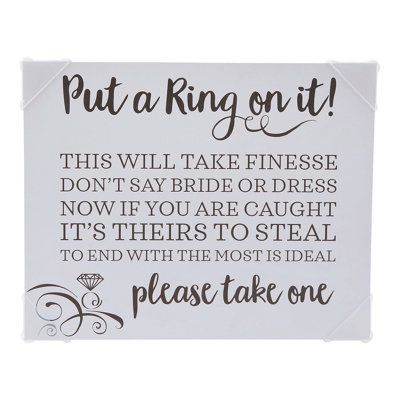 Don't say bride or dress. This bridal shower game sign spells out the instructions for a fun wedding shower activity that will get the guests moving interacting and giggling during the future wife's pre-wedding bash. If one guest catches another saying either word they can take their ring. Whoever ends up with the most rings wins. Find more bridal shower supplies and decorations on this website. Chipboard. 10" x 8" | Oriental Trading Company Bridal Shower Sign Paper | 0.25 H x 8 W x 10 D in | Wa Wedding Shower Activities, Personalized Bridal Shower Favors, Bridal Party Games, Disney Bridal Showers, Bridal Shower Activities, Bridal Games, Bridal Shower Printables, Printable Bridal Shower Games, Unique Bridal Shower