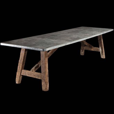 Zinc Table, Wood And Concrete, Outdoor Sinks, Diy Dining Table, Metal Table Top, Harvest Table, Aging Wood, Dining Nook, Top Table