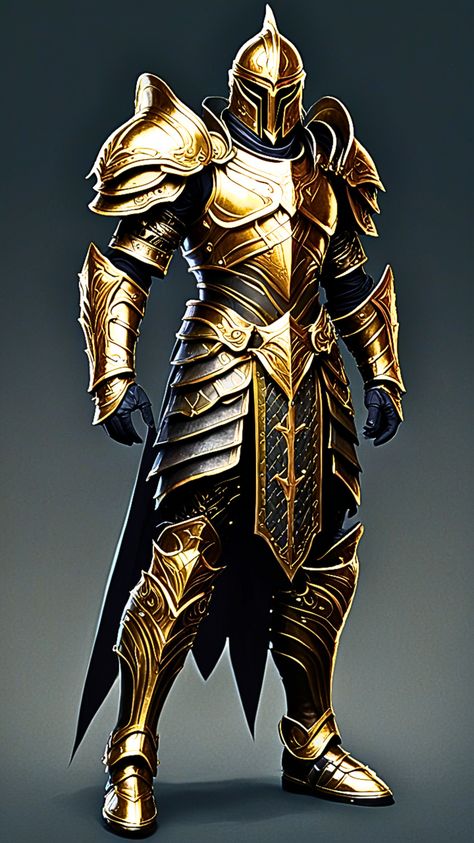 #fantasyart #characterdesign #fantasy Fantasy Armor Male, Golden Armor, Armor Medieval, Rei Arthur, Medieval Armour, Stormlight Archive, Space Ship Concept Art, Knight In Shining Armor, Knight Armor