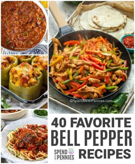 40+ Bell Pepper Recipes - Spend With Pennies Pepper Dishes, Green Pepper Recipes, Vegetable Kabobs, Stuffed Pepper Casserole, Taco Soup Crock Pot, Pepper Recipes, Lasagna Ingredients, Bell Pepper Recipes, Sweet Bell Peppers