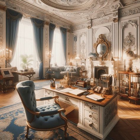 Royal Study Room, Royal Office, Castle Rooms, Canopy Bed Diy, Anime House, Royal Theme, Diy Canopy, Royalty Aesthetic, Celebrity Homes