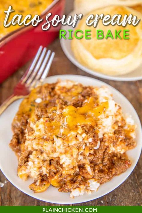 Sour Cream Rice Bake, Sour Cream Rice, Easy Ground Beef Casseroles, Mexican Chopped Salad, Gluten Free Tacos, Creamed Rice, Mexican Casserole Recipe, Taco Rice, Rice Bake