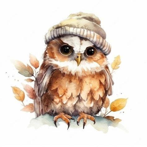 Owl Watercolor Illustration, Cute Owl Watercolor, Owl Watercolor Easy, Watercolor Owl Painting, Owl Watercolor Paintings, Cute Owl Painting, Animal Watercolor Paintings, Owls Watercolor, Cute Owl Illustration