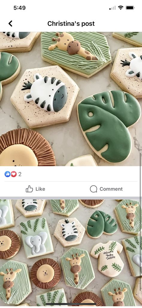 Safari Baby Theme, Safari Cookies, Baby Dinner, Royal Icing Sugar, Jungle Baby Shower Theme, Animal Cakes, Pretty Cookies, Baby Lion, Baby Themes