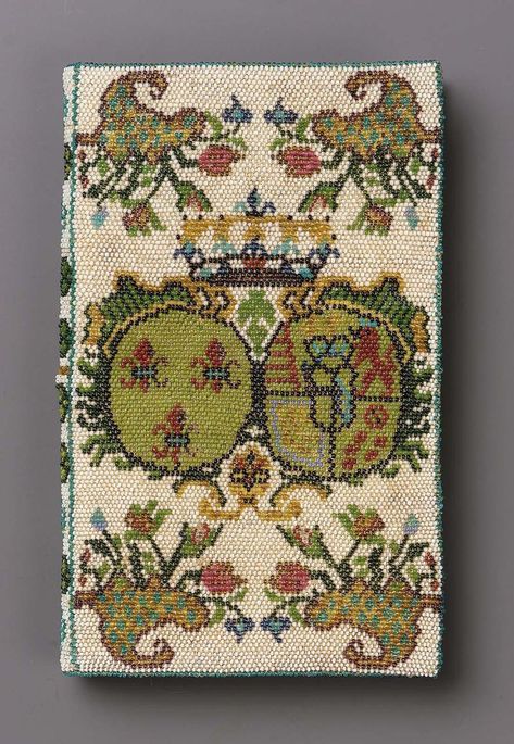 Book cover with Marie Antoinette's Coat of Arms Jacobean Embroidery, Jewel Box, Notebook Planner, Book Binding, Marie Antoinette, Antique Shops, Coat Of Arms, Bead Art, Beaded Embroidery