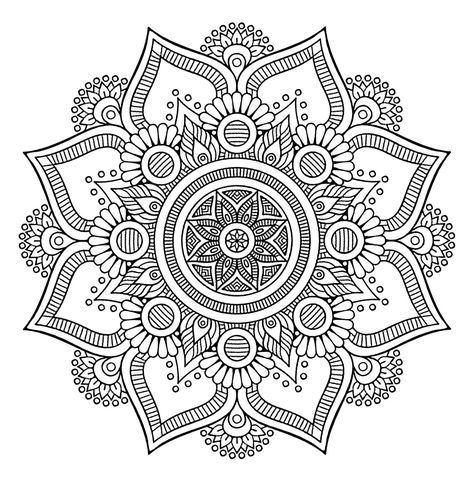 Cool Mandala with 8 big petals and vegetal patterns, From the gallery : Mandalas Mandala Printable, Mandala Animal, Printable Flower, Abstract Coloring Pages, Mandalas Painting, Simple Mandala, Easy Coloring, Mandala Design Pattern, Mandalas Drawing