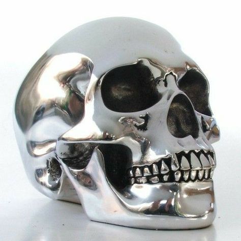 Metal Skull Art, Chrome Drawing, Chrome Skull, Chrome Art, Hyperrealism Paintings, Metal Drawing, Skull Reference, Glass Photography, Metal Skull