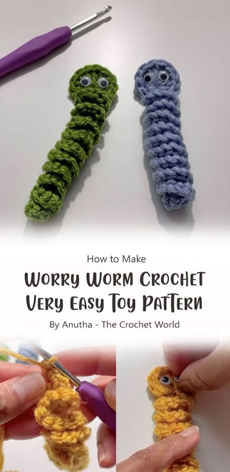 How To Make Worry Worms, Easy Crochet Worry Worm, Crochet Worry Worn, How To Crochet Worry Worms, How To Make A Worry Worm, Diy Worry Worm, Free Worry Worm Crochet Pattern, Crochet Worry Worms Free Pattern, Worry Worm Pattern Free