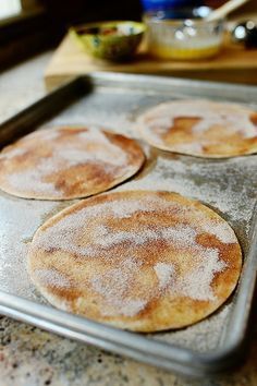 Cinnamon Crisps. Made these the other night! Family loved them so easy too! Also, try them with sprayed coconut oil, curry powder, onion and garlic powder. Delicious! Tortillas Dessert, Tortilla Snacks, Tortilla Crisps, Cinnamon Crisps, Cinnamon Crisp, Ree Drummond Recipes, Everything Popular, Cinnamon Tortillas, Stick Butter