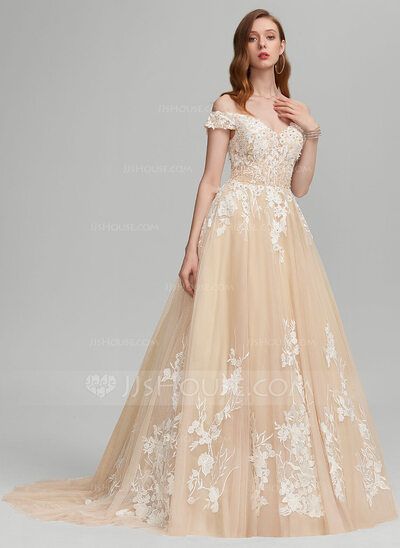 [£ 205.00] Ball-Gown/Princess Off-the-Shoulder Sweep Train Tulle Evening Dress With Beading Sequins (017235138) Wedding Dress With Beading, Dresses With Beading, Tulle Prom Dresses, Gown Princess, Ball Gowns Princess, Tulle Evening Dress, Evening Dresses For Weddings, Tulle Prom Dress, Tulle Wedding