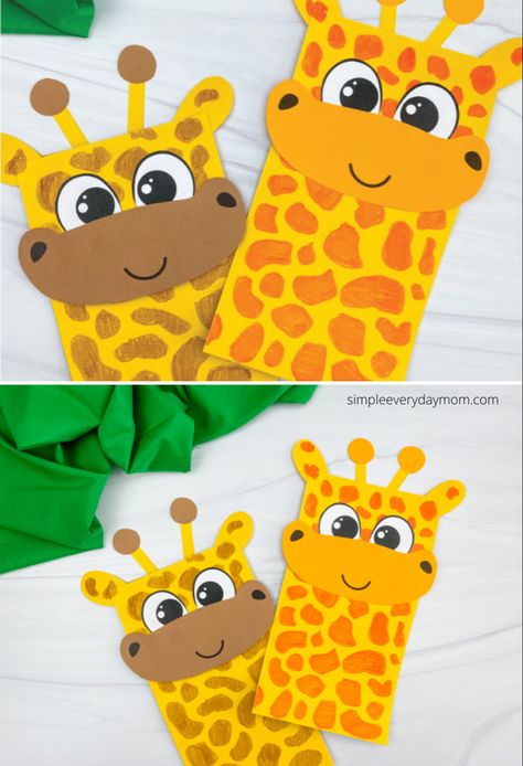 Want a cute zoo animal craft for kids? Make this paper bag giaffe! It’s easy and comes with a free printable template too. Giraffe Puppet, Paper Animal Crafts, Puppet Template, Animal Crafts Preschool, Zoo Animal Crafts, Giraffe Crafts, Giraffes Cant Dance, Lemon Crafts, Monkey Crafts