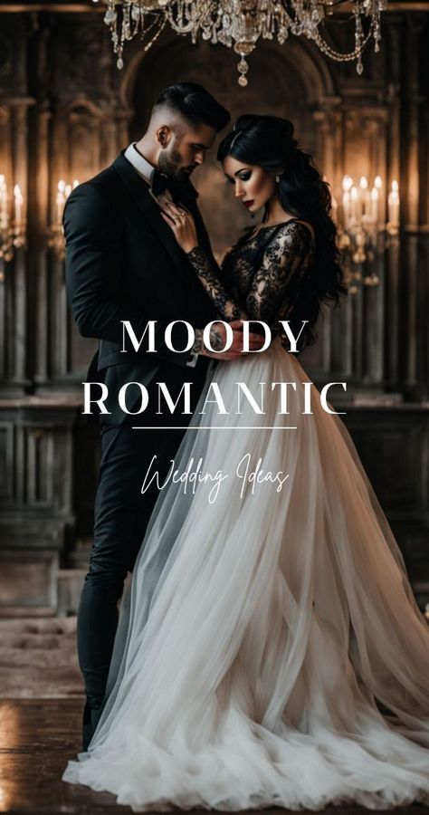 For couples who want to embrace a more dramatic, mysterious vibe for their big day, a dark and moody romantic wedding aesthetic could be the perfect fit. Moody Gothic Wedding Decor, October Wedding Theme Ideas, Moody Wedding Photography Style, Dark Whimsical Wedding, Dark Summer Wedding, Dark Romantic Wedding Theme, Dark Wedding Photography, Dark And Moody Wedding Photography, Dark Aesthetic Wedding