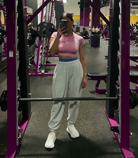 Womens gym inspo | gym fit | workout fit | white hokas | blue workout shorts | pink workout shirt | cropped workout shirt Hoka Gym Outfit, Fitted Blue T-shirt For Gym, Pink Crew Neck Gym Top, Fitted Blue Gym Sets, White Hokas, Pink Fitted Workout Set, Fitted Pink Workout Set, Pink Tshirt Outfit, Pink Workout Outfit