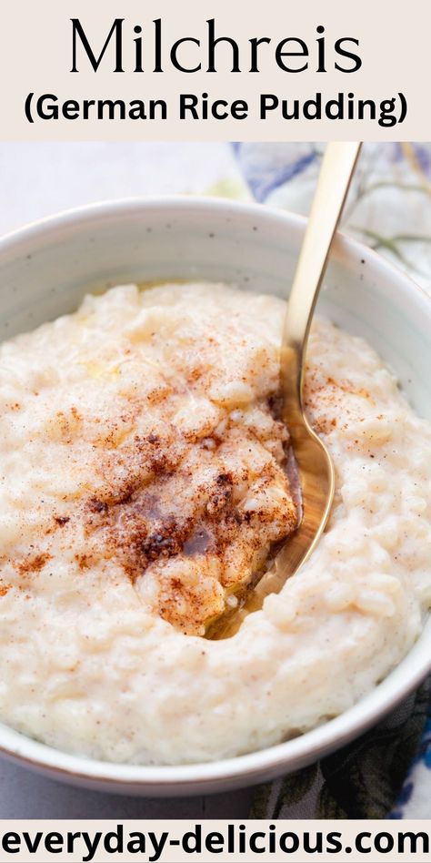 German Sweet Rice Recipe, German Rice, Quick Rice Pudding, Homemade Rice Pudding, Cinnamon Sugar Recipes, Breakfast Rice, Creamed Rice, Rice Pudding Recipes, Creamy Rice Pudding