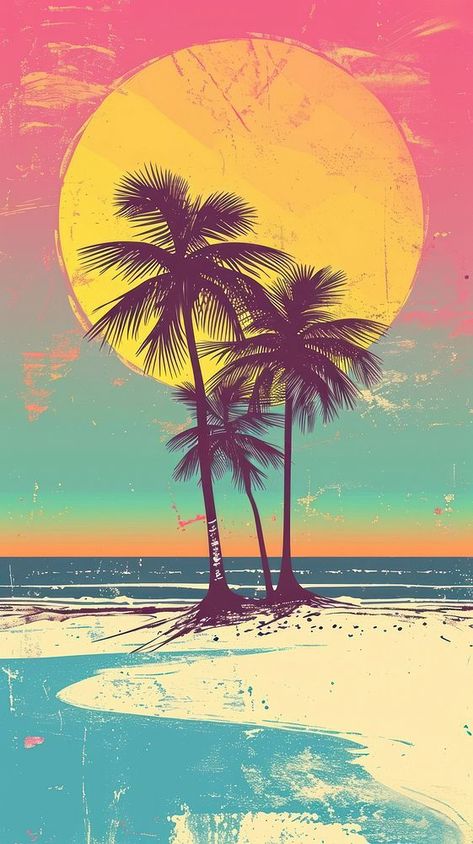 Tropical Background Wallpapers, Beach Wallpapers For Iphone, Tropical Wallpaper Iphone, Vintage Beach Aesthetic, Tropical Beach Wallpaper, Tropical Pictures, Surfing Wallpaper, Beachy Wallpapers, Retro Surf Art