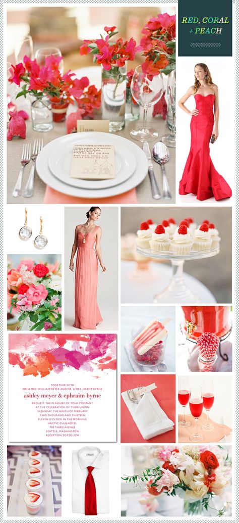 Red, Coral + Peach Wedding Inspiration Coral Peach Wedding, Peach Color Palettes, Wedding Color Scheme, Wedding Colors Red, Unique Destination Wedding, Wedding Color Combos, Phuket Wedding, Bright Wedding, Coral Wedding