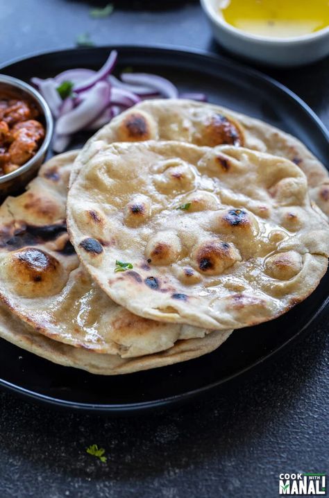 Make restaurant style Tandoori Roti at home without tandoor with this easy step by step recipe. Enjoy with dal and creamy curries! Butter Roti, Chicken Kadai Recipe, Naan Roti, Tandoori Roti, Roti Recipe, Aloo Gobi, Naan Recipe, Clay Oven, Plain Yogurt