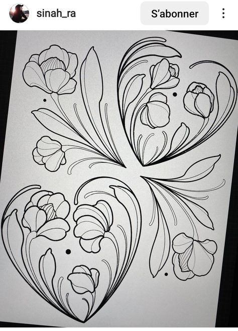 Floral Traditional Tattoo, Neo Traditional Flowers, Art Nouveau Flowers Illustration, Art Nouveau Tattoo Design, Art Nouveau Design Pattern, Floral Outlines, Flowers Outline, Tattoos Feather, Tattoos Feminine