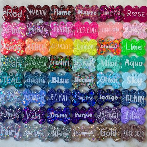 Simply Sparkle Pet Tags NEW COLORS - Etsy Resin Tags, Epoxy Pens, Keychain Charms, Epoxy Resin Diy, Diy Resin Projects, Acrylic Keychains, Epoxy Resin Crafts, Diy Resin Art, Diy Resin Crafts