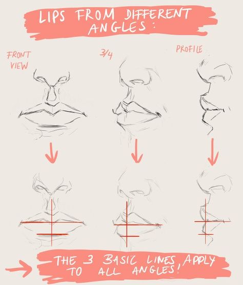 Mouth Angles, Lip Studies, Mouth Drawing Tutorial, Anatomy Drawing Practice, Sketch Mouth, How To Draw Lips, Lips Sketch, Draw Lips, Lip Drawing