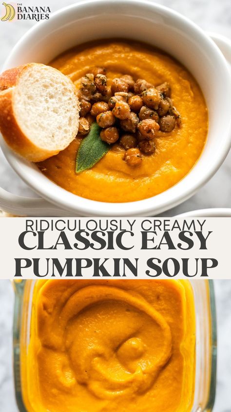 Dairy Free Fall Soups, White Pumpkin Soup, Vegan Pumpkin Soup Recipe, Pumpkin Cream Soup, Pumpkin Soup Recipe Easy, Homemade Grilled Cheese, Vegan Dinner Rolls, Cream Of Pumpkin Soup, Thick Soup