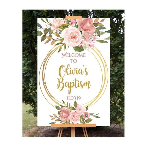 Pink Floral Baptism Welcome Sign, Blush and Gold Printable Baptism Sign, Personalized Baptism Decoration Poster Christening Decorations Girl, Girl Baptism Party, Baptism Decorations Girl, Baptism Welcome Sign, Baptism Party Decorations, Baptism Centerpieces, Christening Decorations, Preserved Boxwood, First Communion Party