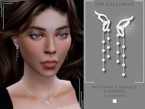 The Sims Resource - Butterfly Dangle Earrings Sims 4 Piercings, Butterfly Dangle Earrings, Purple Accessories, Pelo Sims, The Sims 4 Packs, Sims 4 Children, Sims 4 Cc Makeup, Sims 4 Cc Skin, Sims 4 Dresses