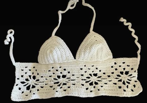 Crochet Top Beach, Flower Halter Top, Floral Snowflake, Business Crochet, Crocheted Crop Top, Crochet Halter Top Pattern, Halter Top Pattern, White Crochet Top, Hippie Crochet