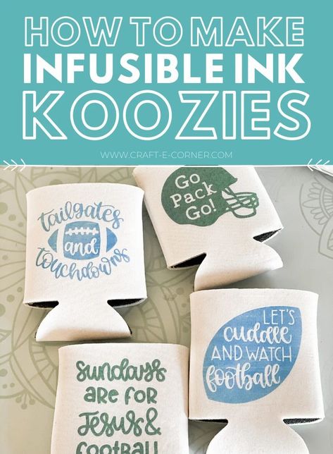 How to Make Koozies with Infusible Ink — Craft-e-Corner Cricut Koozies Diy, Cricut Koozies, Koozies Diy, Cricut Gifts, Infusible Ink Transfer Sheets, Personalized Bow, Gift Wrapping Inspiration, Ink Crafts, Vendor Events