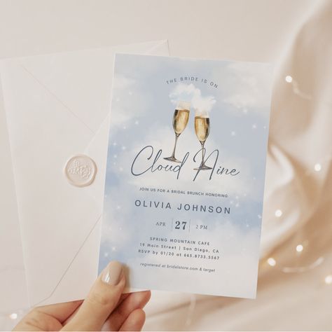 Champagne Cotton Candy, Bride Is On Cloud 9, Brunch Champagne, Bridal Shower Champagne, Bridal Shower Wine, Bridal Shower Inspo, On Cloud Nine, Bridal Brunch, Cloud Nine