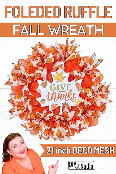 Metal Wreath Ring, Easy Diy Fall Crafts, Ruffle Wreath, Deco Mesh Wreaths Tutorials, Wreath Ring, Mesh Wreath Tutorial, Deco Mesh Christmas Wreaths, Wreath Base, Diy Fall Wreath