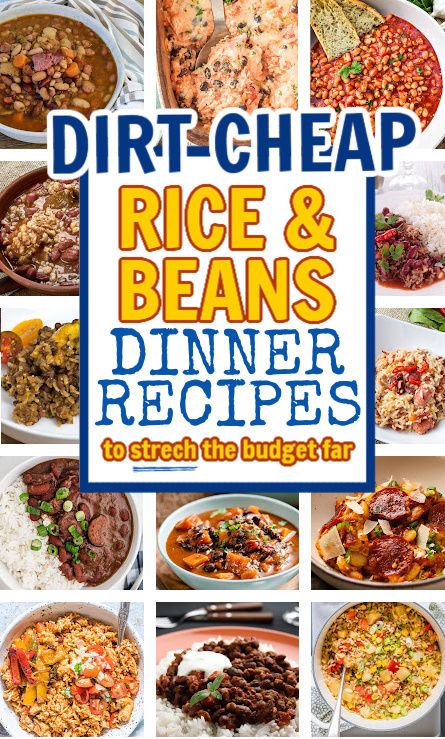 Cheap Meals with Rice and Beans Beans Dinner Recipes, Beans Meals, Cheap Supper Ideas, Meals With Rice, Cheap Pasta, Beans Dinner, Cheap Family Dinners, Dirt Cheap Meals, Meals Cheap